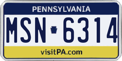 PA license plate MSN6314