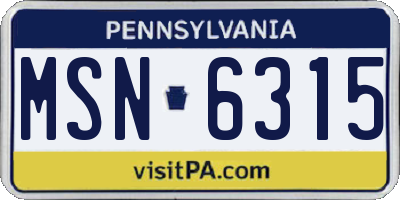 PA license plate MSN6315