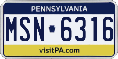 PA license plate MSN6316