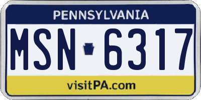 PA license plate MSN6317