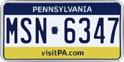 PA license plate MSN6347