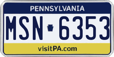 PA license plate MSN6353