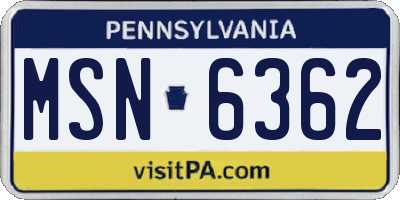 PA license plate MSN6362
