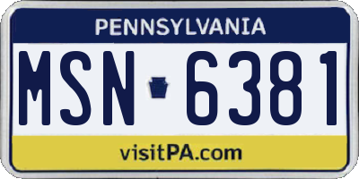 PA license plate MSN6381