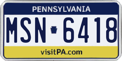 PA license plate MSN6418