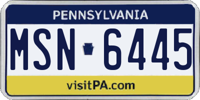 PA license plate MSN6445