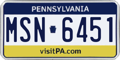 PA license plate MSN6451