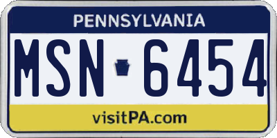 PA license plate MSN6454