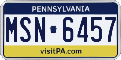 PA license plate MSN6457