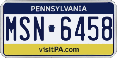 PA license plate MSN6458
