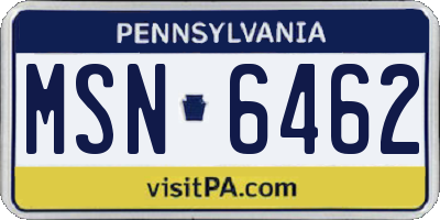 PA license plate MSN6462
