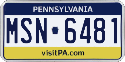 PA license plate MSN6481