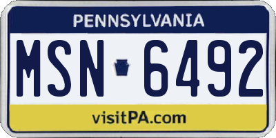 PA license plate MSN6492