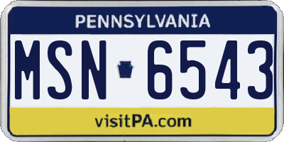 PA license plate MSN6543