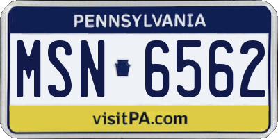 PA license plate MSN6562
