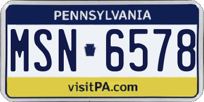 PA license plate MSN6578