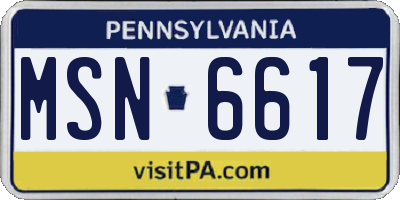 PA license plate MSN6617