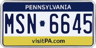 PA license plate MSN6645