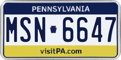 PA license plate MSN6647