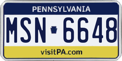 PA license plate MSN6648