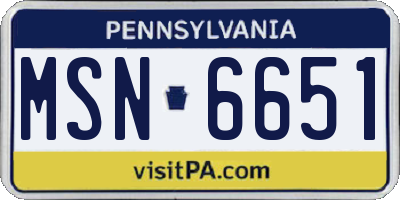 PA license plate MSN6651