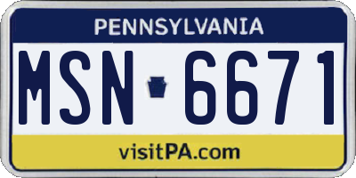 PA license plate MSN6671