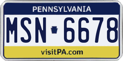PA license plate MSN6678