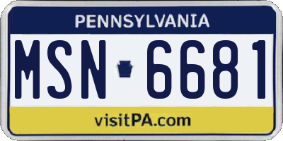 PA license plate MSN6681