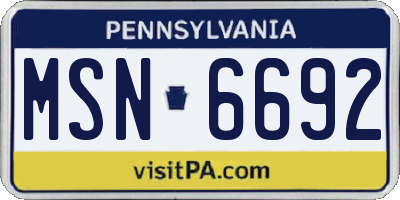 PA license plate MSN6692