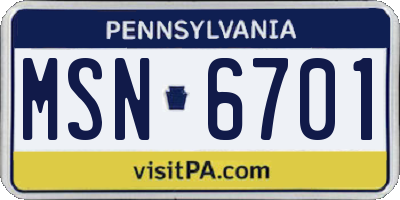 PA license plate MSN6701