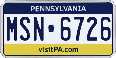 PA license plate MSN6726
