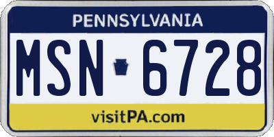 PA license plate MSN6728