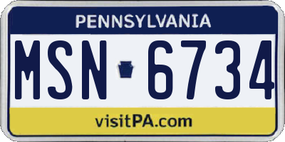 PA license plate MSN6734