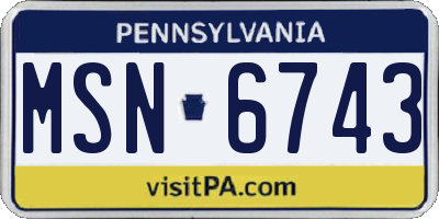 PA license plate MSN6743