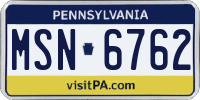 PA license plate MSN6762