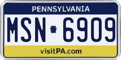 PA license plate MSN6909
