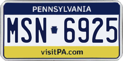 PA license plate MSN6925