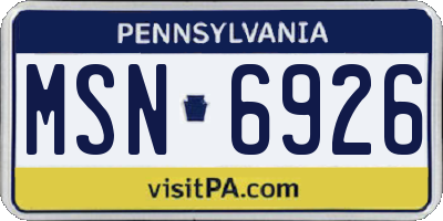 PA license plate MSN6926