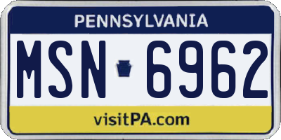 PA license plate MSN6962