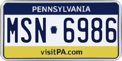 PA license plate MSN6986