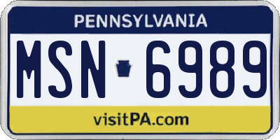 PA license plate MSN6989