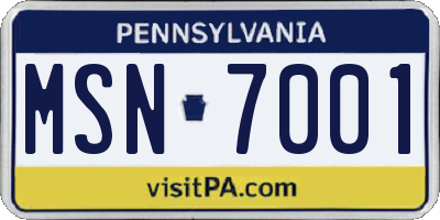 PA license plate MSN7001