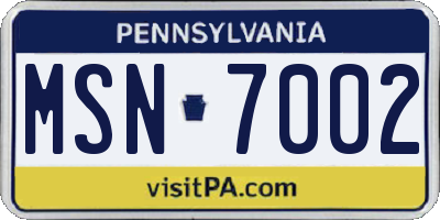PA license plate MSN7002