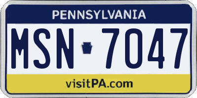 PA license plate MSN7047