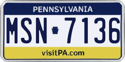 PA license plate MSN7136