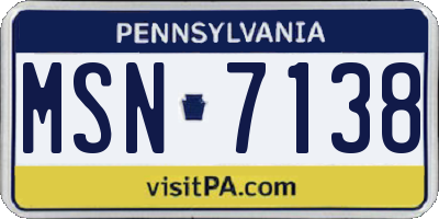 PA license plate MSN7138