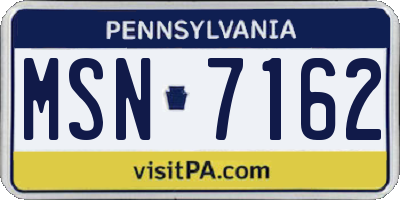 PA license plate MSN7162