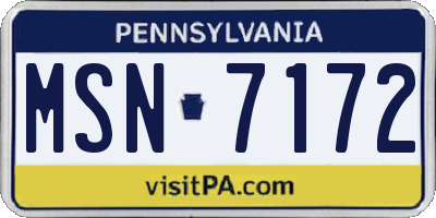 PA license plate MSN7172