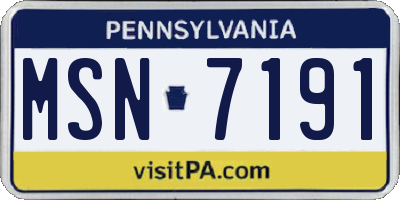 PA license plate MSN7191