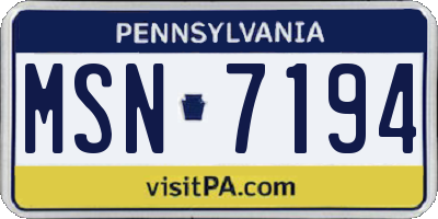 PA license plate MSN7194